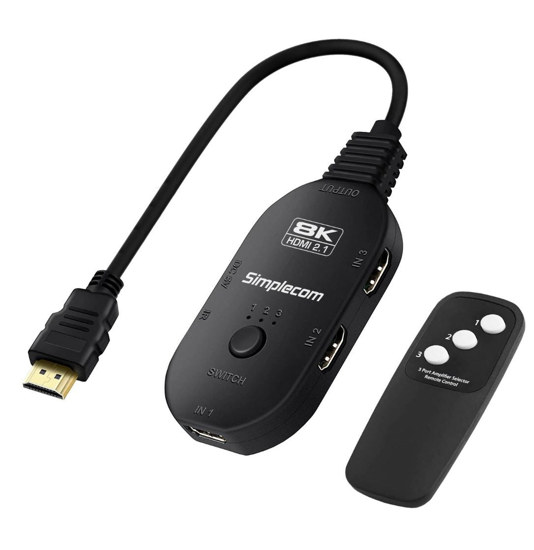 Simplecom CM353 3-Port HDMI 2.1 Switch 3 IN 1 OUT Splitter HDCP 2.3 8K@60Hz Simplecom CM353 3-Port HDMI 2.1 Switch 3 IN 1 OUT Splitter HDCP 2.3 8K@60Hz